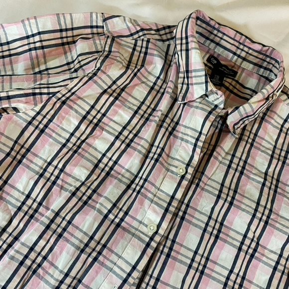 Gap EUC Boyfriend fit baby pink plaid button down cotton shirt XS - Picture 4 of 10